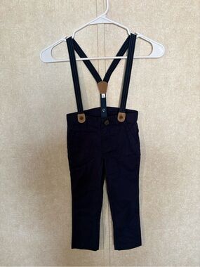 Target Navy Kids Pants with Striped Suspenders